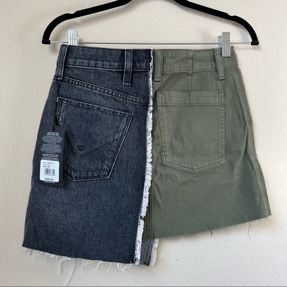 NWT Hudson color block asymmetrical frayed mini skirt khaki and black denim - Picture 8 of 16